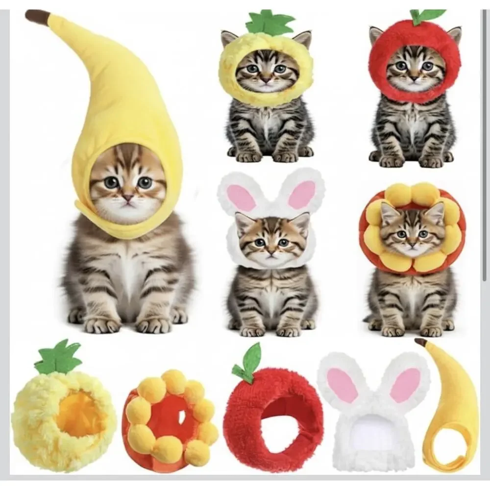 Geyoga 5 Pcs Pet - Dog - Cat Hat Costumes Fruits / Bunny New